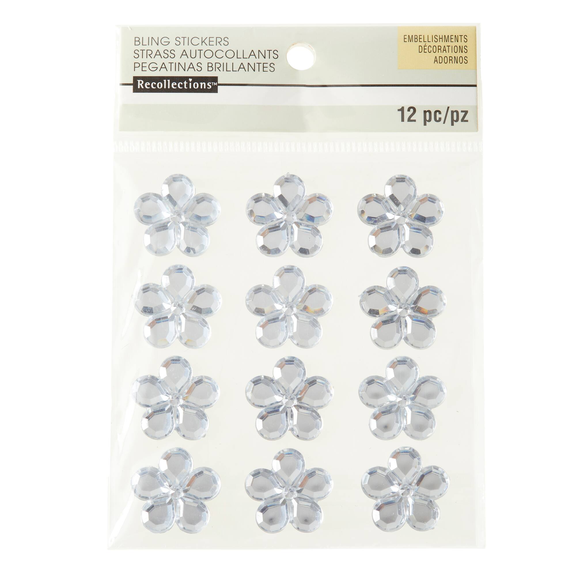 12 Packs: 12 ct. (144 total) Clear Flower Rhinestone Stickers by Recollections™